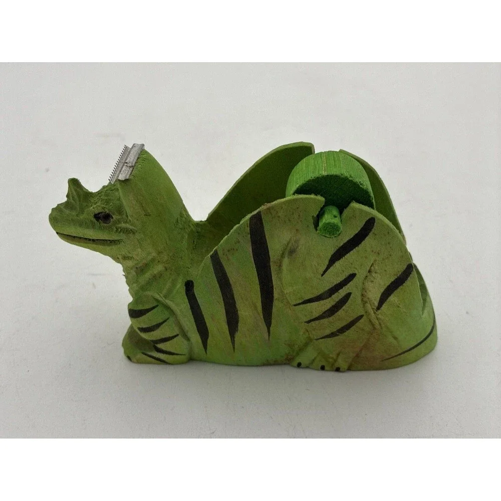 dinosaur head shape Tape Dispenser desk top wood carving